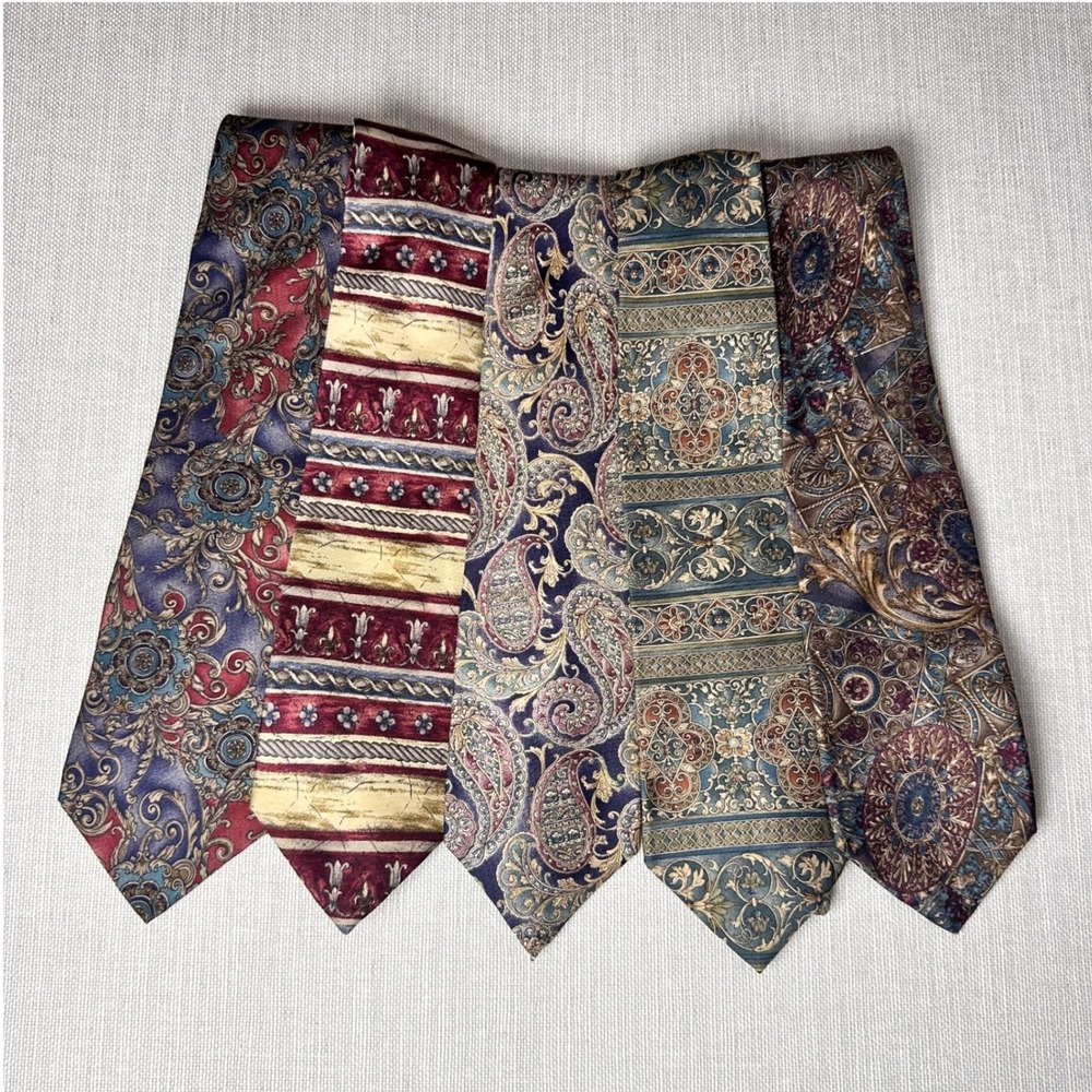 Vintage Classic Multicolor Silk Necktie Bundle Pierre Cardin Van Heusen 5 Pack‎